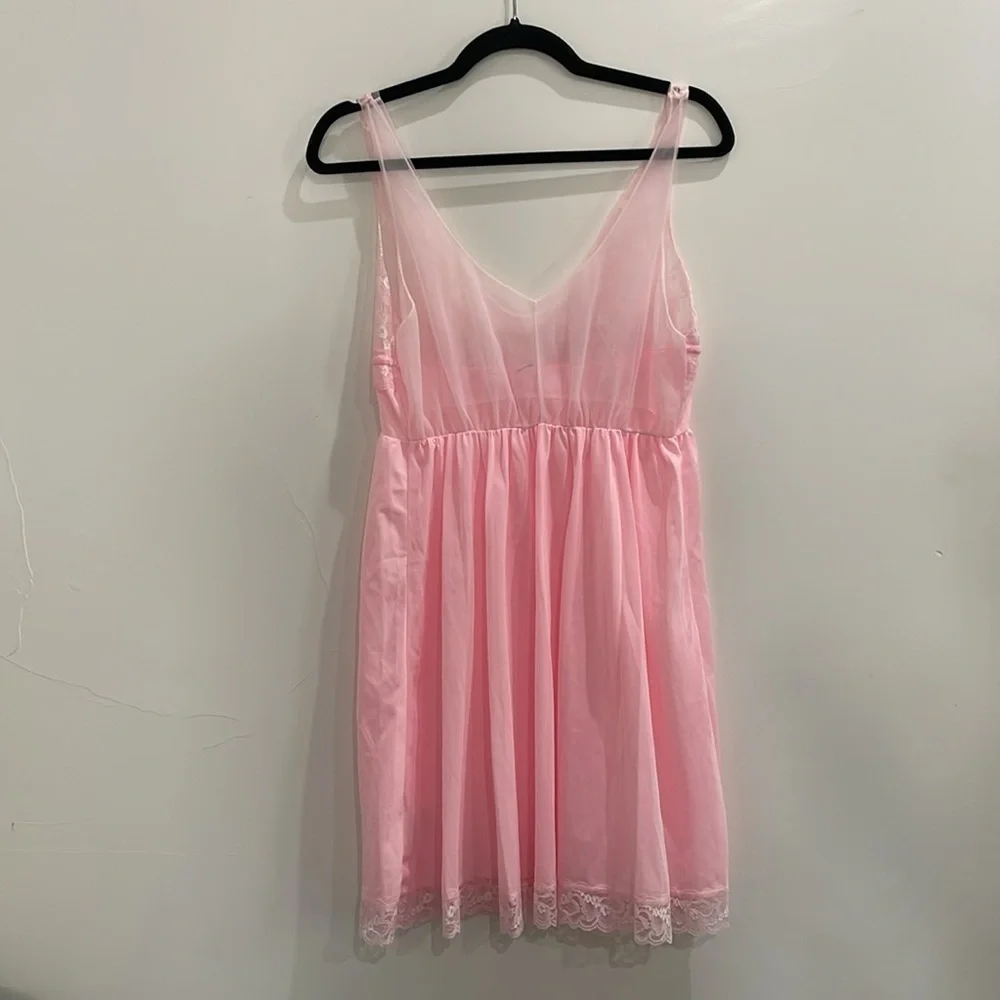 Vintage Montgomery Ward Pink Lace Slip Nightgown Dress Size Large Made In USA
